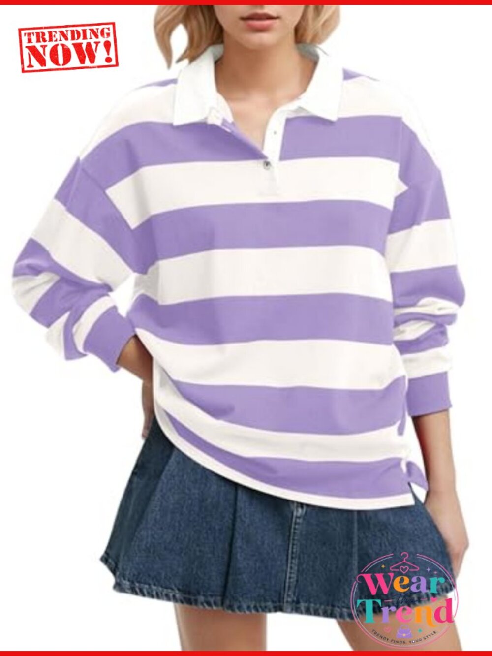 Rugby Shirt Women Oversized Long Sleeve Striped V Neck Polo Sweatshirt